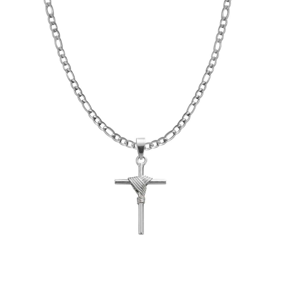 Set Cruz de Manto: Collar Micro Figaro en Plata 925