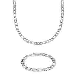 Set Figaro Plateado: Collar y Pulsera de Acero