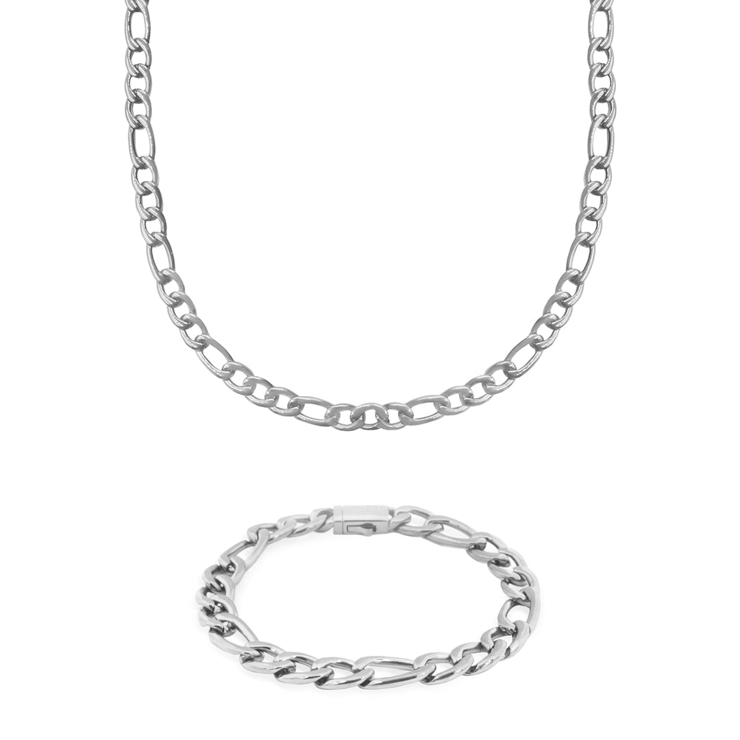 Set Figaro Plateado: Collar y Pulsera de Acero
