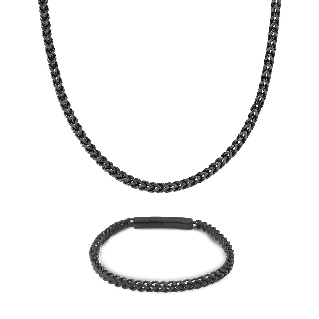 Set Franco Negro Collar y Pulsera de Acero