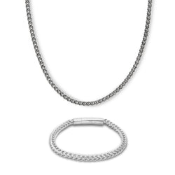 Set Franco Plateado Collar y Pulsera de Acero