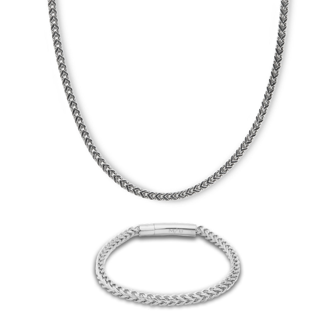 Set Franco Plateado Collar y Pulsera de Acero