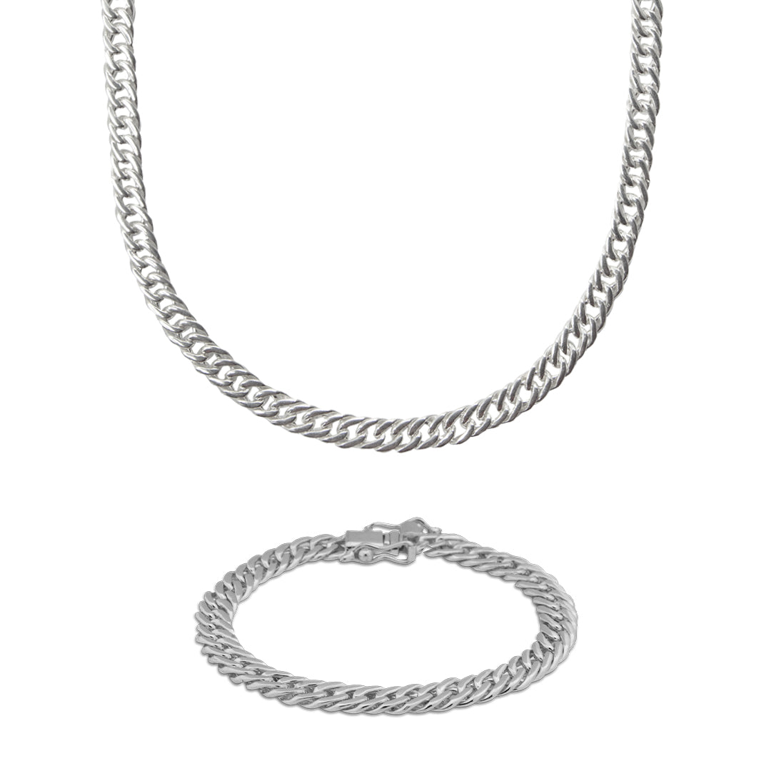 Set Lomo Doble Malla Collar y Pulsera de Plata