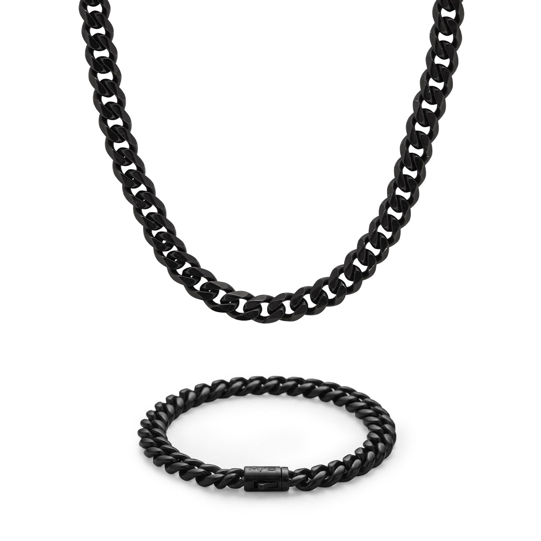Set Lomo de Corvina Negro Collar y Pulsera de Acero