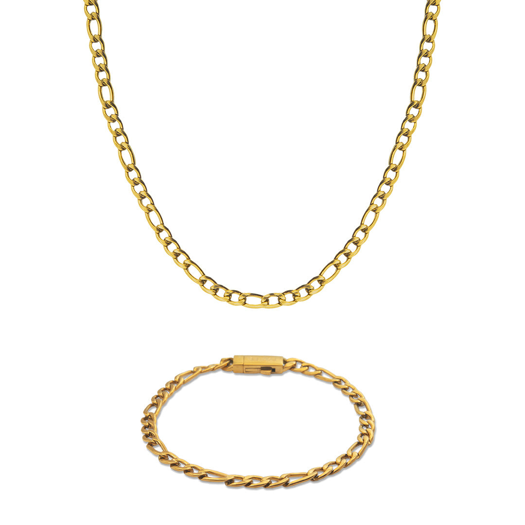 Set Micro Figaro Dorado: Collar y Pulsera de Acero