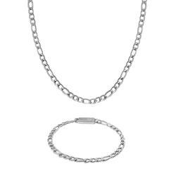 Set Micro Figaro Plateado: Collar y Pulsera de Acero
