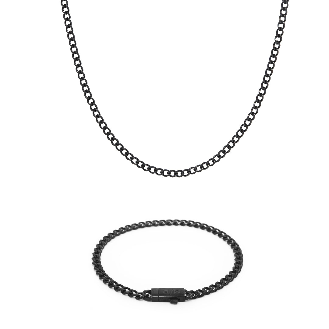 Set Micro Lomo Negro: Collar y Pulsera de Acero