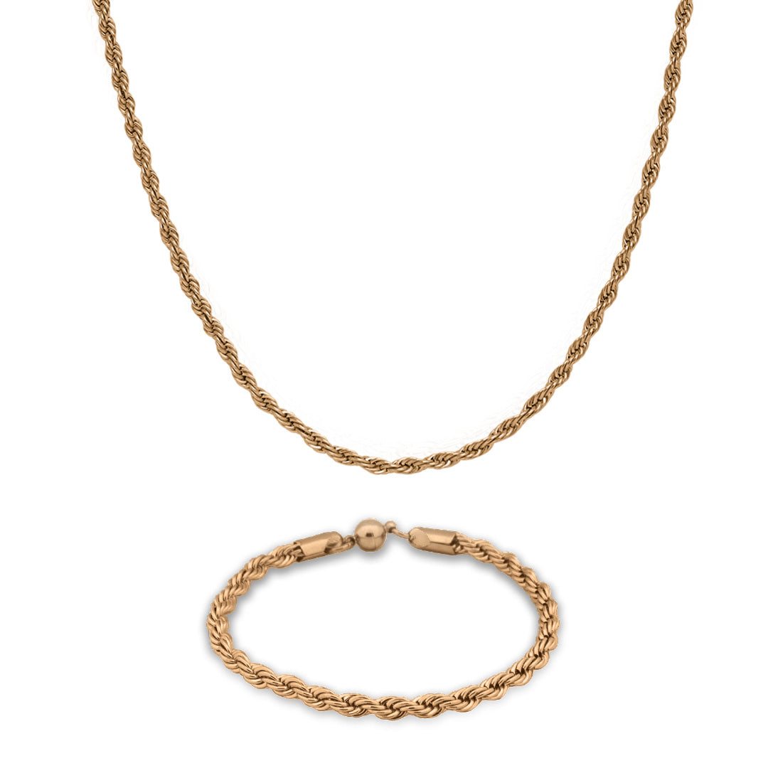 Set Rope Dorado: Collar y Pulsera de Acero