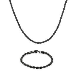 Set Rope Negro: Collar y Pulsera de Acero
