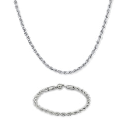 Set Rope Plateado Collar y Pulsera de Acero