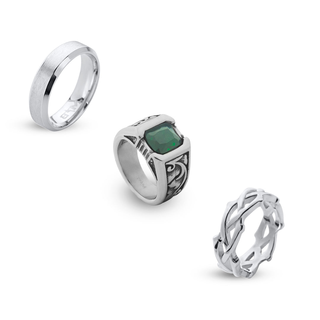 Set de 3 Anillos Ónix y Espinas