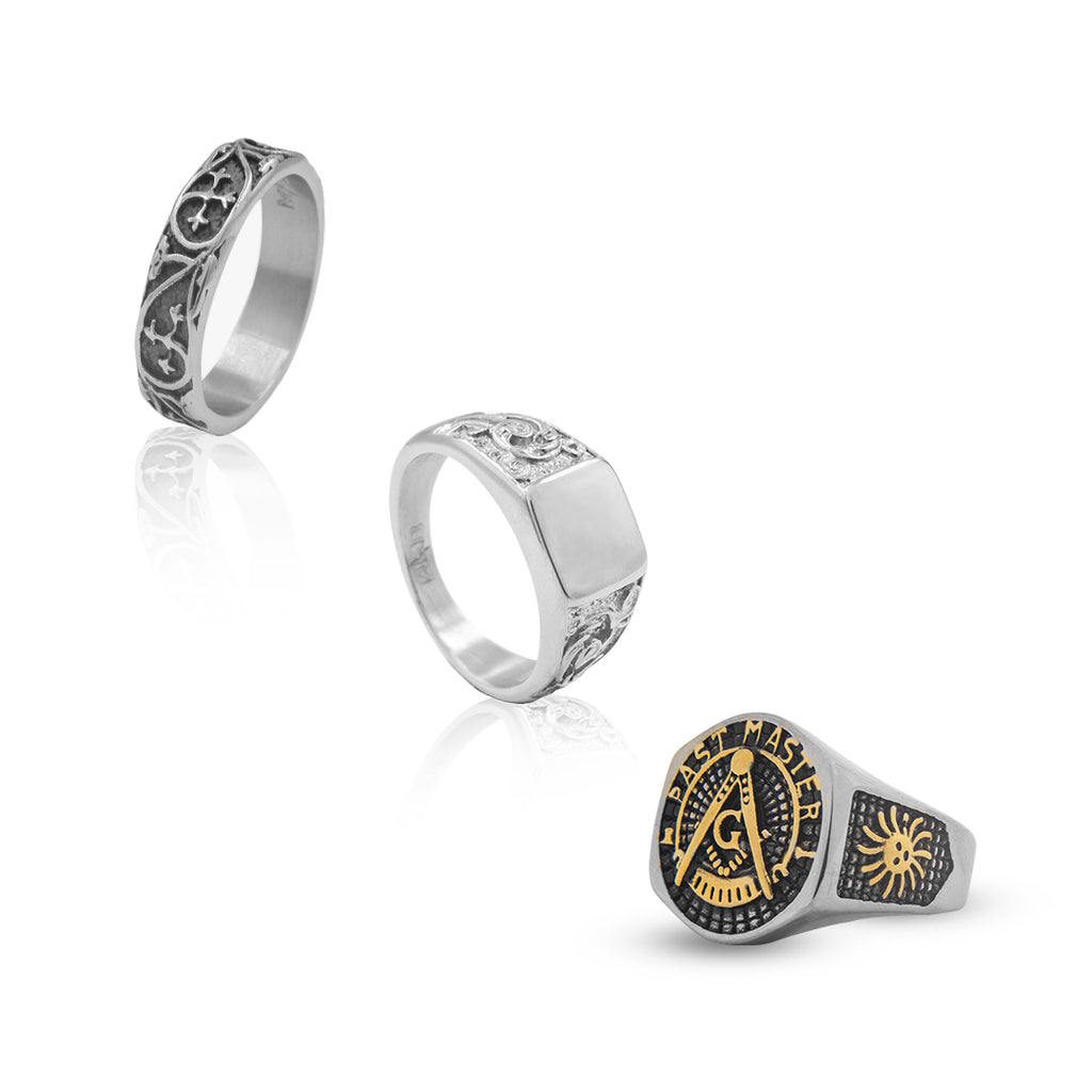 Set de 3 Anillos Sello Masónico y Grabados