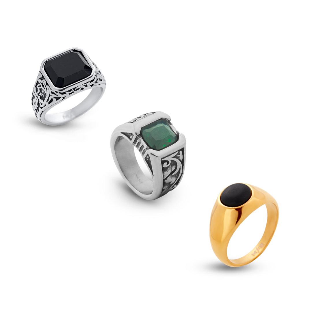 Set de 3 Anillos Ónix y Espinas