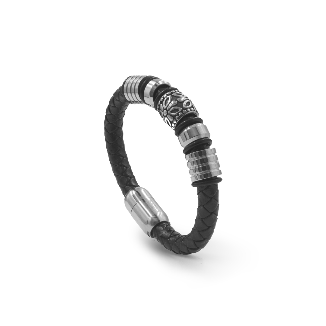Pulsera elegante de cuero para hombres con broche imantado