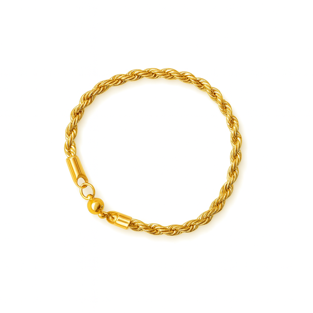 Pulsera de acero dorado PVD estilo soga para hombres 316L