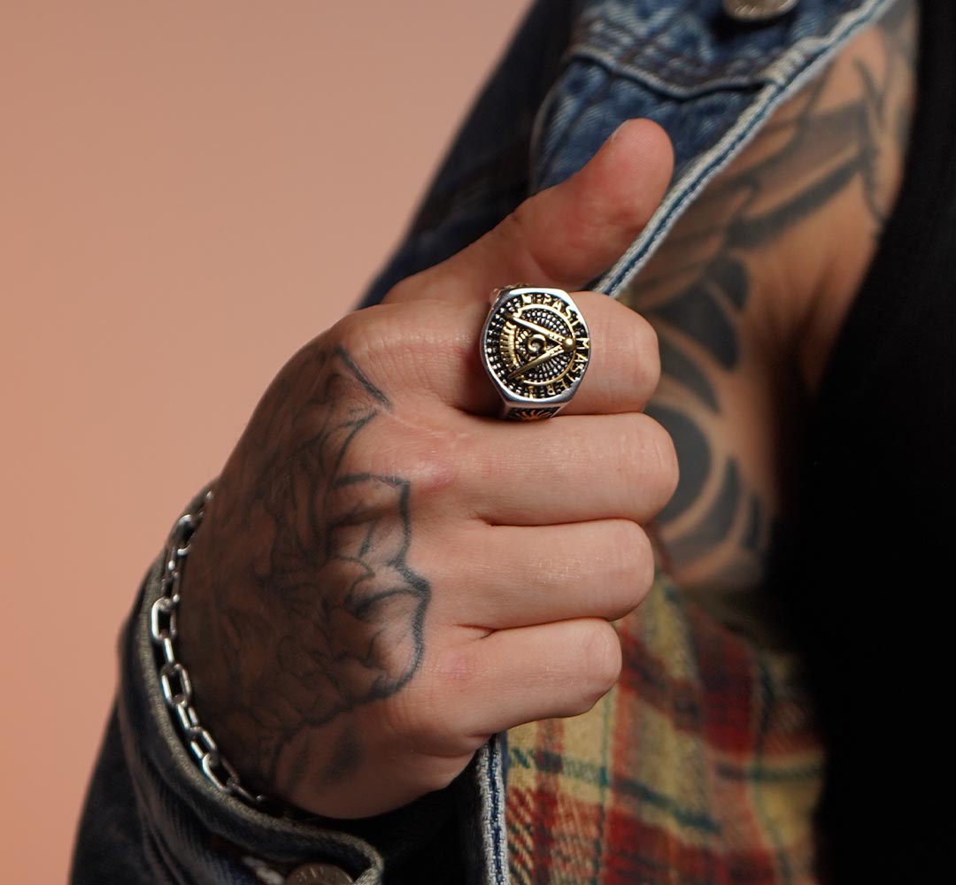 Anillo masonico, anillo compas, anillo iluminati de acero 316L